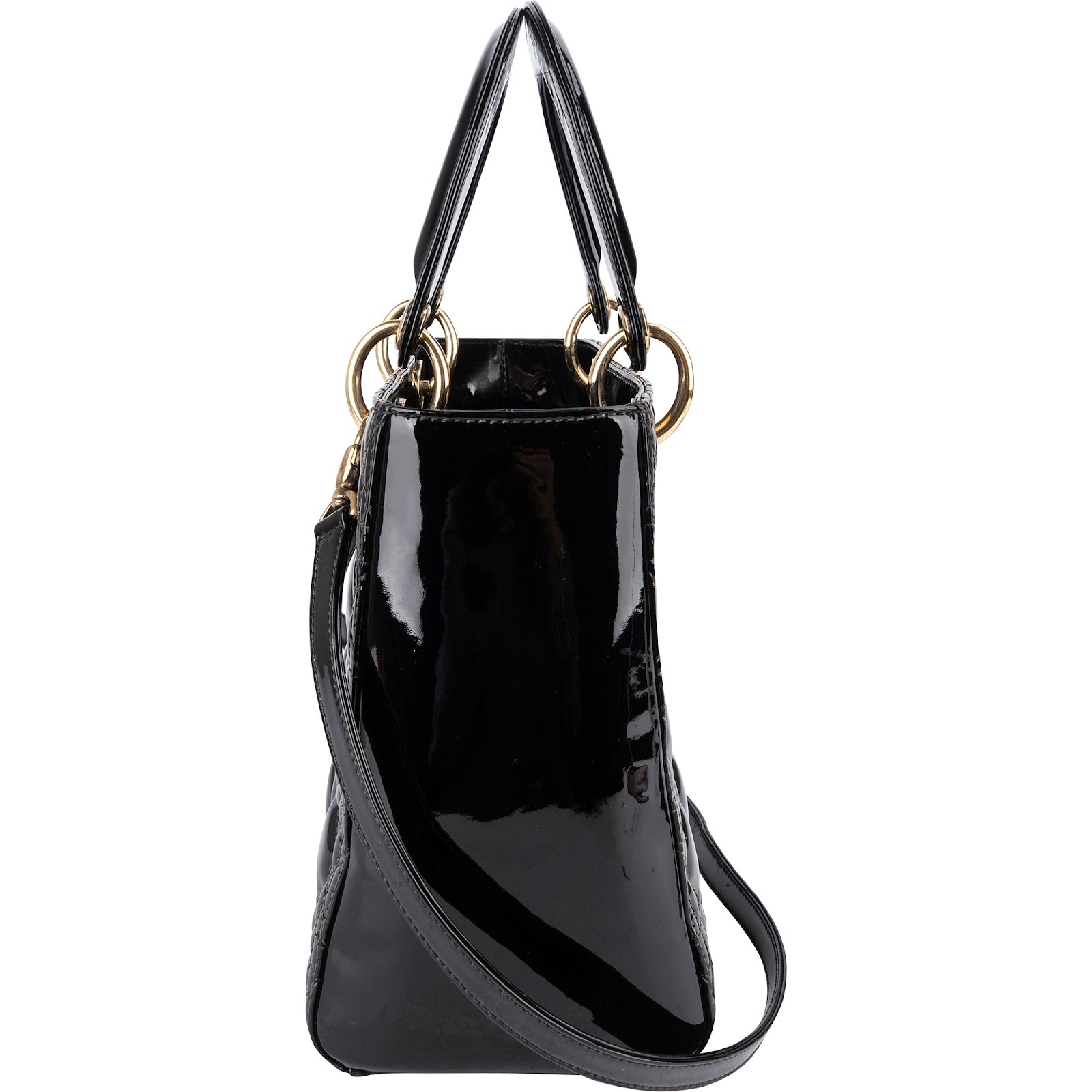 Christian Dior Quilted Patent Leather Lady Dior Handbag - vintageandkickz