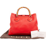 Gucci Red Leather Bamboo Top Handle Large Tote Handbag