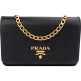 Prada Black Saffiano Leather Wallet On Chain Crossbody Bag
