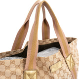 Gucci Monogram GG Canvas Metallic Web Large Tote Handbag