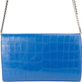 Saint Laurent Croc-Embossed Monogram Kate Wallet On Chain Crossbody Bag