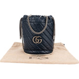 Gucci Matelassé Chevron Leather GG Marmont Mini Bucket Crossbody Bag