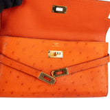 Hermès Orange Ostrich Leather Kelly Wallet