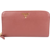 Prada Pink Saffiano Leather Zip Around Wallet
