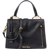 Miu Miu Black Grained Leather Madras Top Handle Handbag