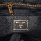 Prada Noir Vitello Phenix Leather Side Zipper Tote Handbag