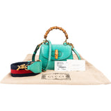 Gucci Turquoise Exotic Leather Crocodile Bamboo 1947 Mini Top Handle Crossbody Bag