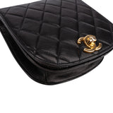 Chanel Black Quilted Lambskin 24K Gold Single Flap Vintage Shoulder Belt Bag