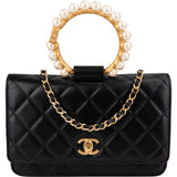 Chanel Quilted Lambskin Pearl Handle Wallet On Chain Crossbody Bag