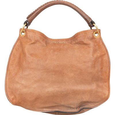 Miu Miu Brown Vitello Lux Leather Hobo Handbag - vintageandkickz