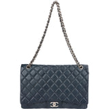 Chanel Navy Qulited Caviar Leather Maxi Double Flap Crossbody Bag