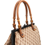 Gucci Monogram Canvas GG Bamboo Frame Top Handbag