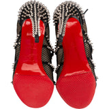 Christian Louboutin Black Leather Alarc Rete Mini Resille Studded Mesh Toe Sandals 100 Heels (35)