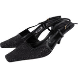 Gucci Leather Embelished Crystal Monogram GG Slingback Kitten Heels (35)