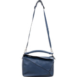 Loewe Blue Grained Calfskin Puzzle Crossbody Handbag