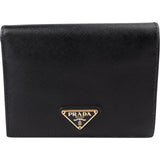 Prada Black Saffiano Leather Triangle Trifold Wallet