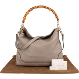 Gucci Pebbled Leather Bamboo Shopper Hobo Shoulder Bag