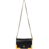 Prada Black Leather Metal Corner Single Flap Crossbody Bag