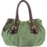 Prada Green Tessuto Gaufre Ricamo Satchel Handbag