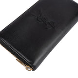 Yves Saint Laurent Black Leather Embossed Zip Around Wallet