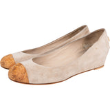 Chanel Beige Suede Cork Cap Toe Wedge Ballerina Flats (37)