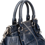 Miu Miu Blue Vitello Lux Leather Bow Handbag