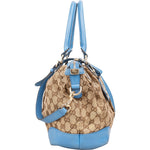 [🔄️B07 / F44] Gucci Blue Leather GG Canvas Sukey Medium Handbag - vintageandkickz