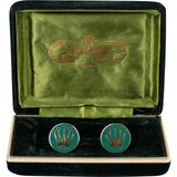 Rolex Vintage Gold & Green Crown Cufflinks Manschettenknöpfe