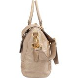 Prada Beige Vitello Shine Leather Bowler Handbag