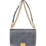 Chanel Quilted Metallic Lambskin Large Boy New Medium Crossbody Bag