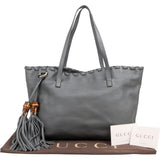 Gucci Leather Bamboo Tassel Tote Shoulder Bag