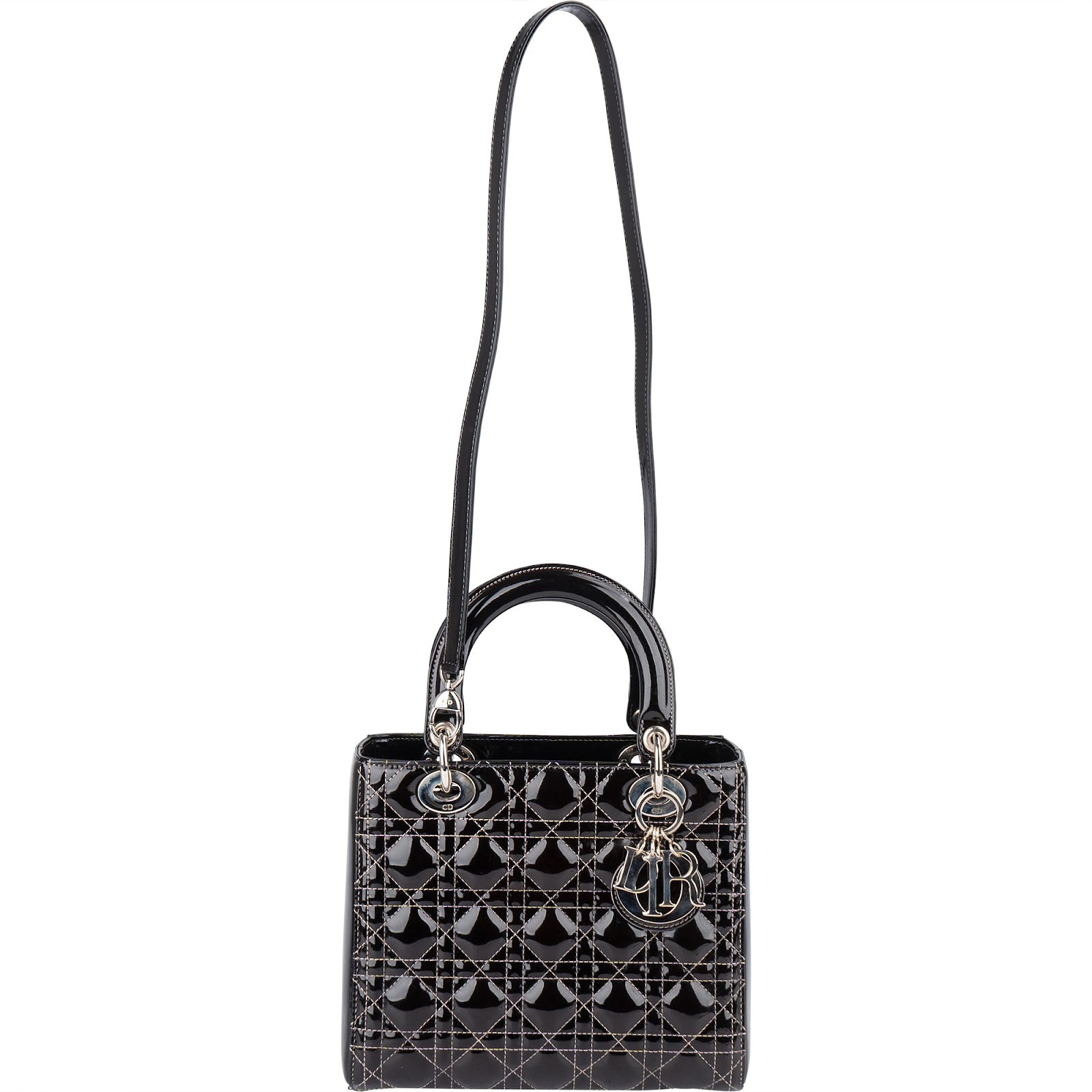Christian Dior Quilted Patent Leather Lady Dior Handbag - vintageandkickz