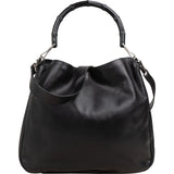 Gucci Black Leather Bamboo Hobo Handbag