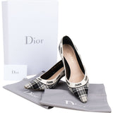 Christian Dior Black & White J'Adior Plaid Tartan Fabric Kitten Heel Pumps (34,5)