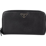 Prada Black Saffiano Leather Triangle Zip Around Wallet
