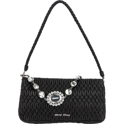 Miu Miu Matelassé Nappa Leather Crystal Flap Shoulder Bag