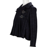 Chanel Navy Tweed Pleated Belt Button Fringed Flared Jacket V34308 (FR 38 / DE 36)