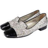 Chanel Glitter Patent Leather Glitter Cap Toe Loafers (34,5)