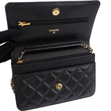 Chanel Quilted Caviar Leather Palladium Wallet On Chain Crossbody Bag