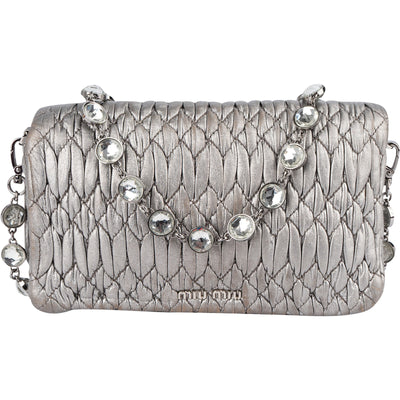 Miu Miu Metallic Matelassé Nappa Leather Crystal Small Shoulder Bag