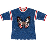 Gucci Blue Wool Lace Butterfly Appliqué T-Shirt (XS)
