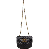 Chanel Quilted Lambskin 24K Gold Half Moon Single Flap Crossbody Bag
