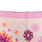 Chanel Pink CC Flower Medallions Silk 90 Scarf Tuch