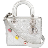 Christian Dior Metallic Silver Leather Small Lady Dior ABC Handbag