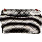 Chanel Striped Cotton Leather Single Flap Crossbody Bag