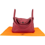 Hermès Clemence Leather Palladium Lindy 34 Rubis Handbag