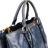 Miu Miu Blue Vitello Lux Tote Handbag