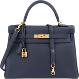 Hermès Blue Nuit Togo Leather Gold Kelly 32 Sellier Handbag