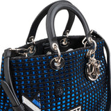 Christian Dior Blue Woven Embellished Tweed Patch Lady Dior Handbag
