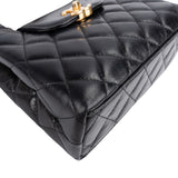 Chanel Black Leather Quilted Lambskin Nano Kelly Top Handle Crossbody Handbag